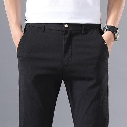 Men's Thin Pants Solid Color Pants Smart Casual Business Fit Body Stretch Trousers Men Cotton Formal Breathable Trousers