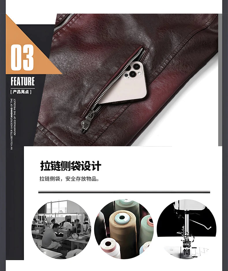 Men's Autumn Winter Men High Quality Fashion Coat Leather Jacket Motorcycle Style Male Casual Jackets For Warm Overcoat US Size