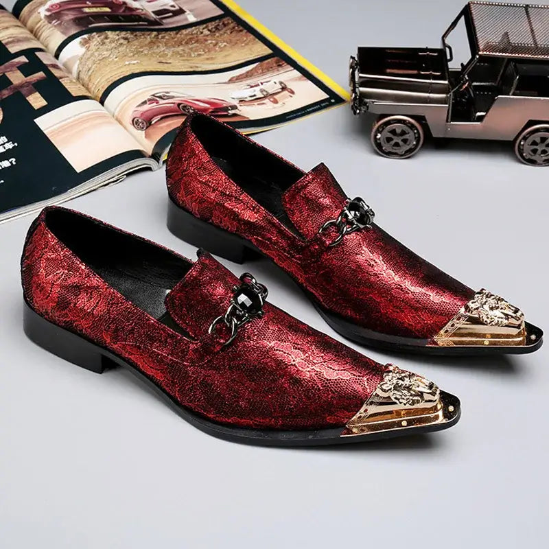 2025 Western Fashion Spitz zulaufende Metallkappe Abendschuhe Blau Grau Party Hochzeit Lederschuhe für Herren
