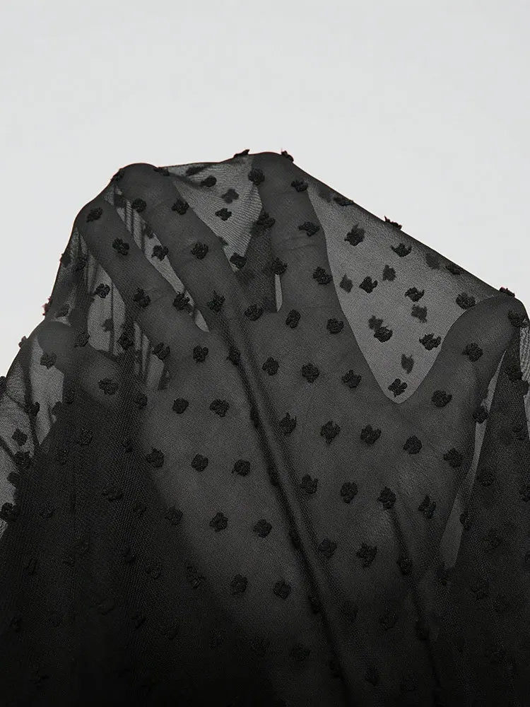 Neues sexy V-Ausschnitt Kurzarmkleid Übergröße Uni Polka Dot Langarm Amerikanischer schmaler A-Linien-Rock elegantes Party-Damenabendkleid