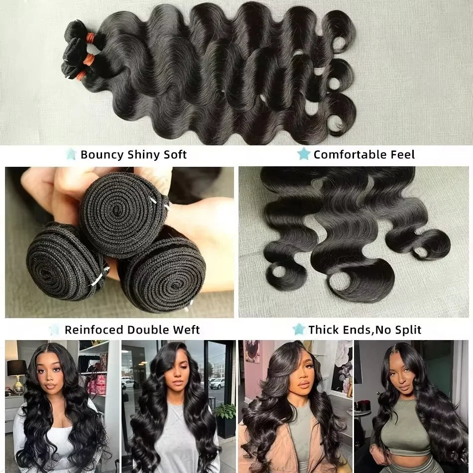 Raw Human Hair Bundles 28 30 inch Brazilian Hair Weave Bundles Body Wave Sew In Remy Hair Extensions 3 4 Bundle Virgin Hair Weft