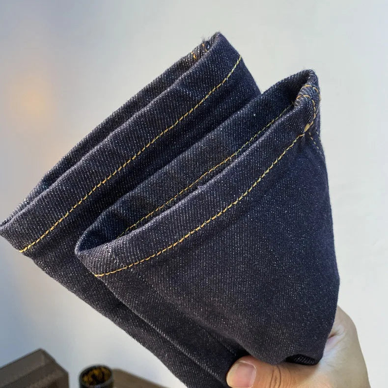 High end light luxury men jeans autumn new item dark blue fashion printed casual straight slim fit cotton washed denim pants