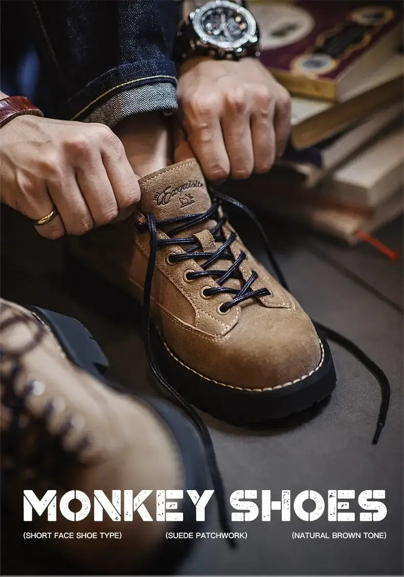 Maden Vintage Cow Shoes Lace-up Thick-soled Low-cut Work Shoes Casual Shoes for Men's Fall and Winter Dress Shoes