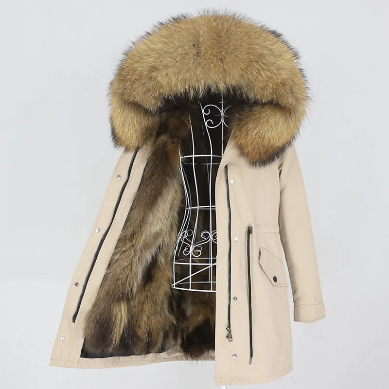 OFTBUY 2023 Long Waterproof Parka Real Fur Coat Winter Jacket Women Hood Natural Raccoon Fox Fur Outerwear Streetwear Detachable