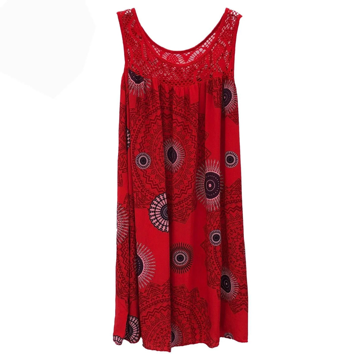 Damenbekleidung Sommer ärmelloses Trägerkleid Spitzenmuster ärmellos großer Schwung lockeres sexy Kleid langer Rock Übergröße