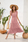 Summer Woman Dress V Neck Sleeveless Red Dresses High Waist A Line Green Maxi Dress Tiered Skirt Boho Black Casual Dress