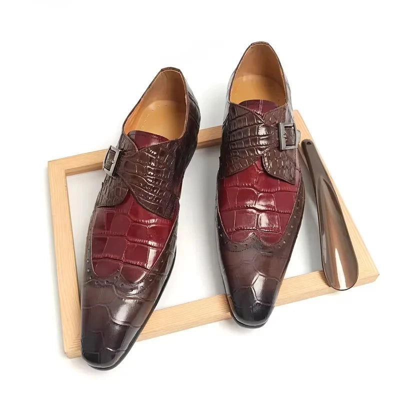 Men Print Formal Shoes Deluxe Wedding Shoes Sapato Social Office Business Leather Shoes Loafers Metal Buckle Loosely Adjusted