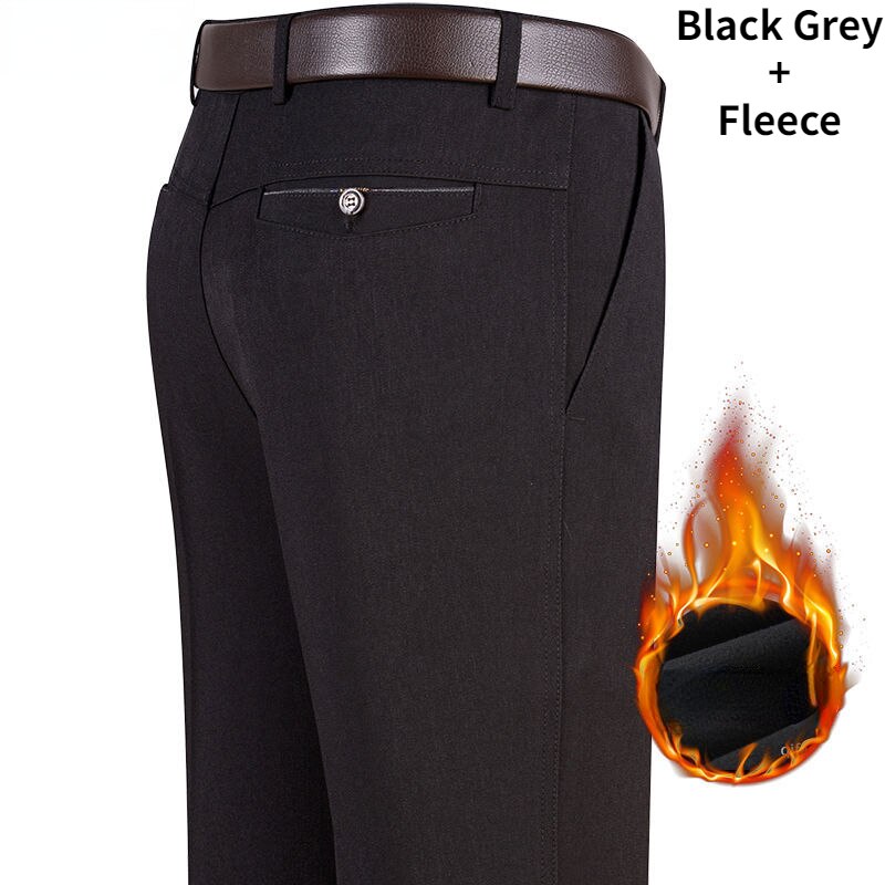 New Men&#39;s Fleece Warm Business Casual Pants Autumn Fashion Solid Gentle Thicken Trousers Male Brand Suit Pant Black Grey Gozbkf