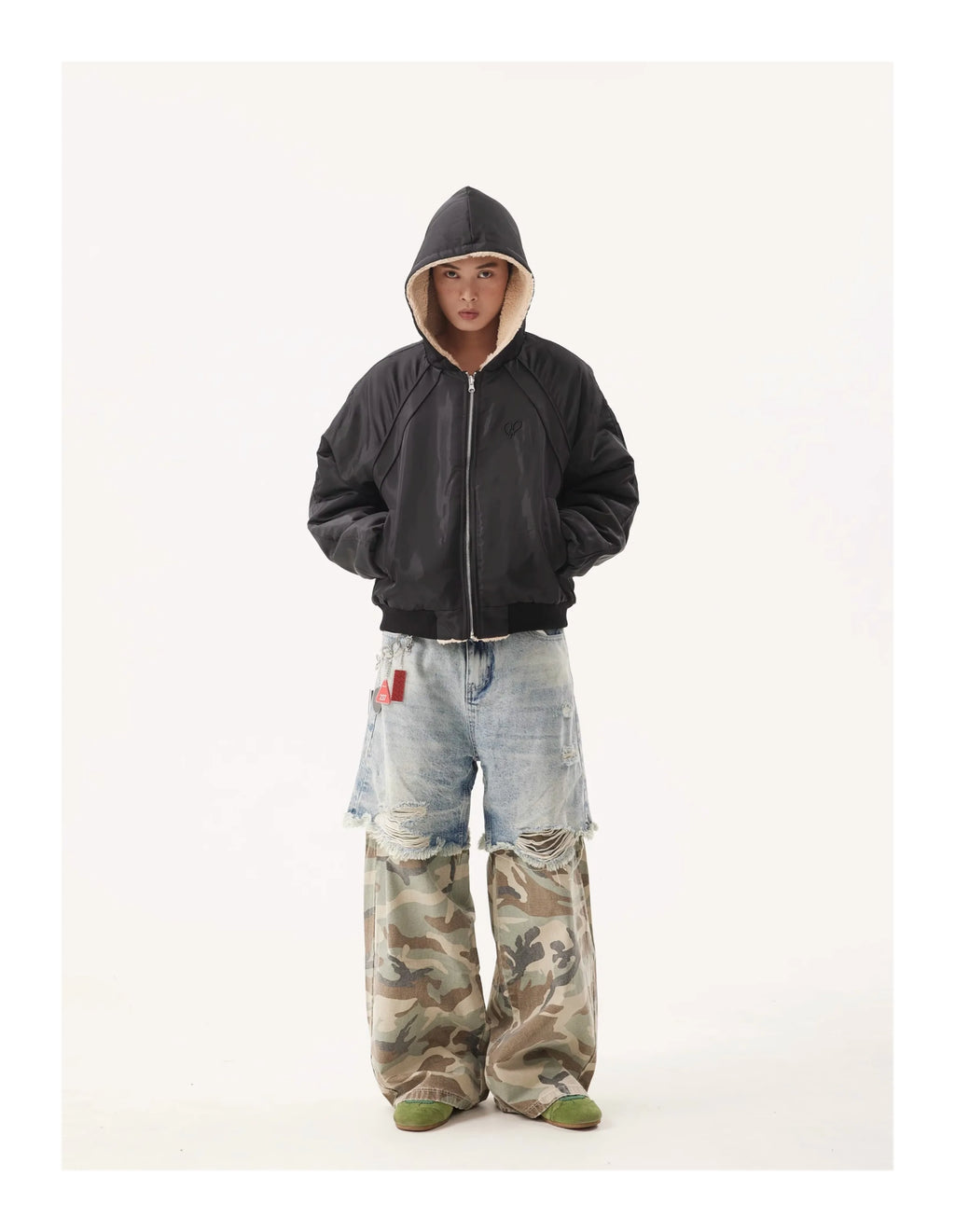 PFNW Niche Design Men's Jeans Washed Distressed Colorblock Splic Fake Two Piece Loose Straight Trousers Wide Leg Pants 28W5474