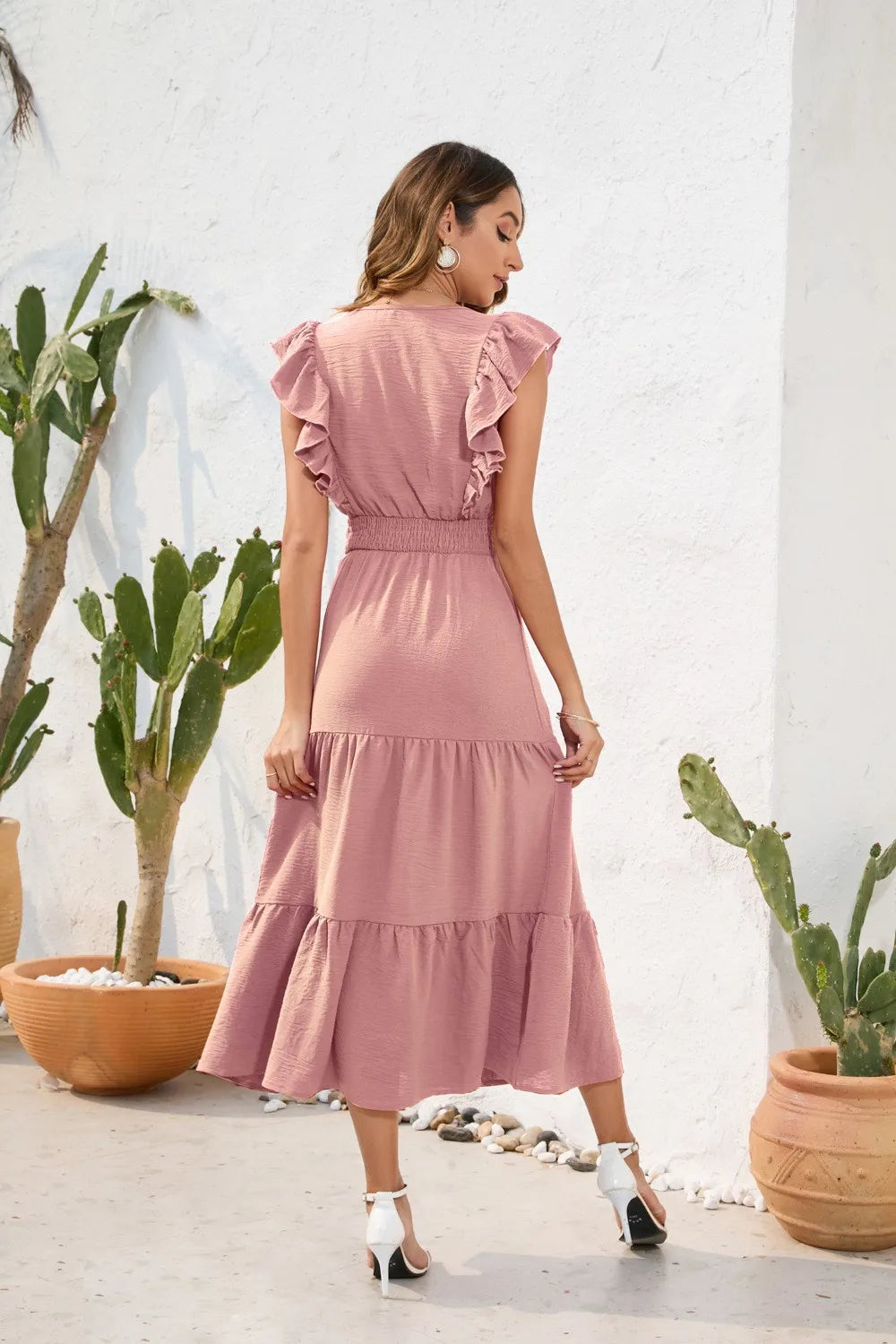 Summer Woman Dress V Neck Sleeveless Red Dresses High Waist A Line Green Maxi Dress Tiered Skirt Boho Black Casual Dress