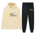 Autumn Men Gray Blue Casual 2PC Sets Trend Hoodie Tops Slim Pants Warm Sweatshirts Street Fashion Concise Printed Sports Suit