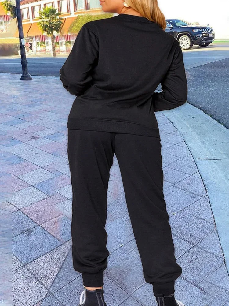 Sets Outifits 2023 New  Plus Size Geometric Print Colorblock Sweatshirt & Drawstring Sweatpants Set Of Two Fashion Casual Pieces