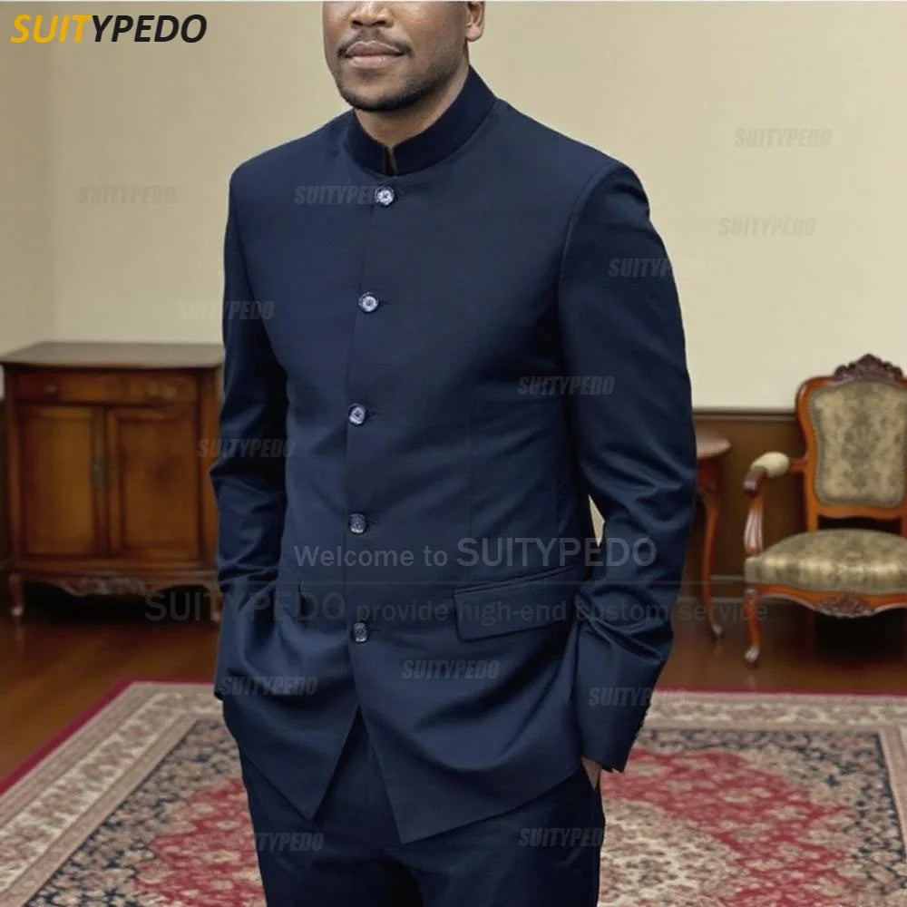 Brief Stand Collar Suit Sets For New Elegant Single Breasted 2 Pieces Suit Attire Casual Blazer And Pants Texudos Formal Gowns