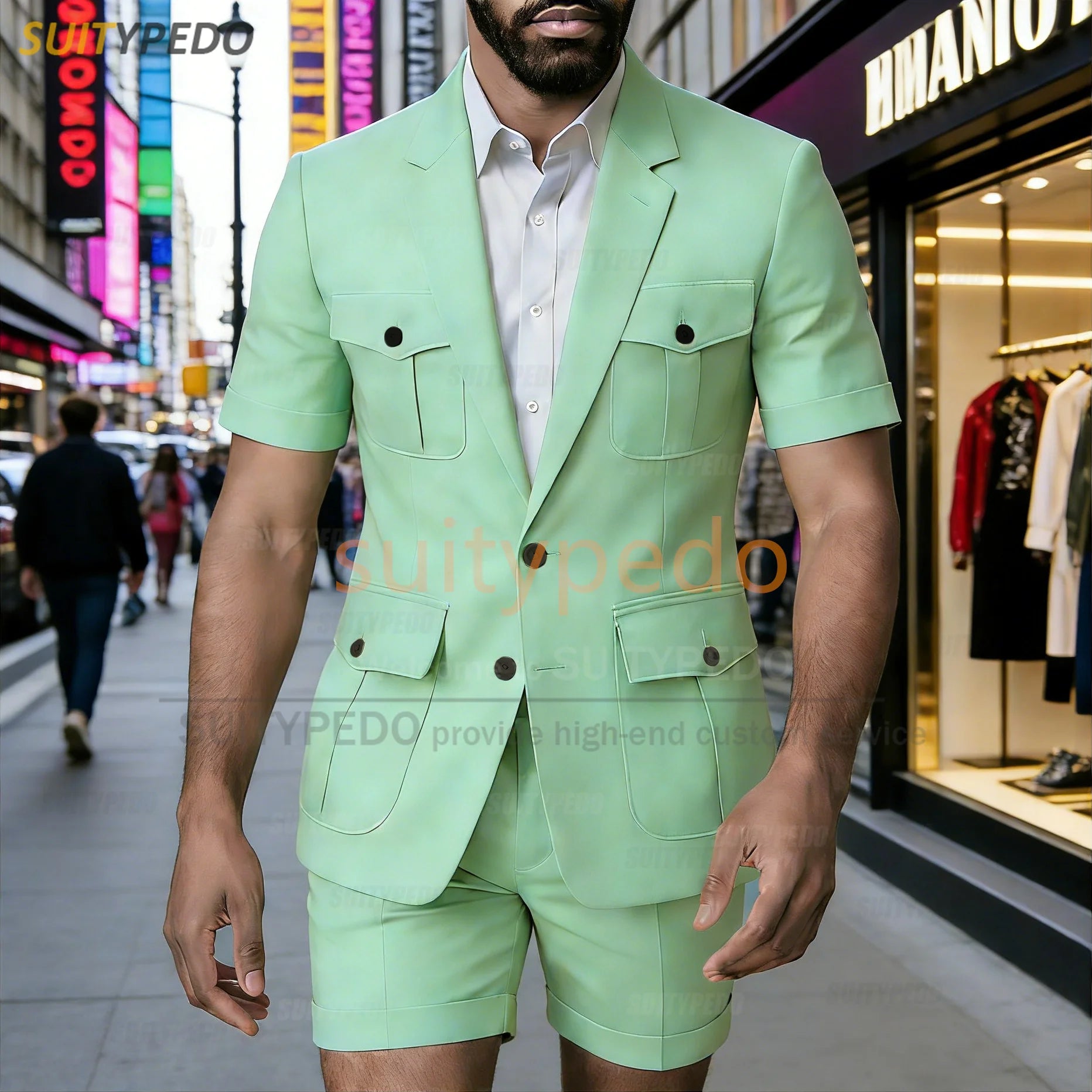 Summer New Design Men Suit Sets 2 Piecs Short Sleeves Blazer And Shorts Notch Lapel Daily Beach Wedding Party Prom Suit Attire
