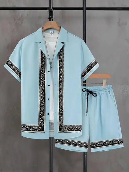 Summer Men's Shirt Set 3D Printed Casual Loose Vintage T-shirt And Shorts Set Beach Vacation Comfort Hawaiian Shirt 2 Pieces