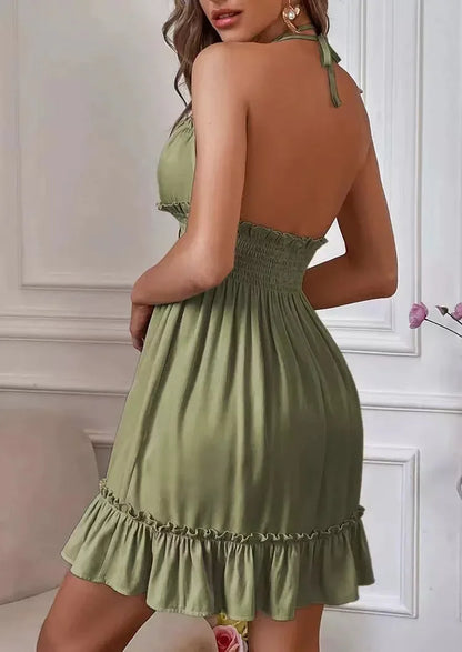 Sexy Deep V Neck Tank Top Women's Clothing Open Back Parallel Wrinkle Dress European And American Cross-border Popular Dress