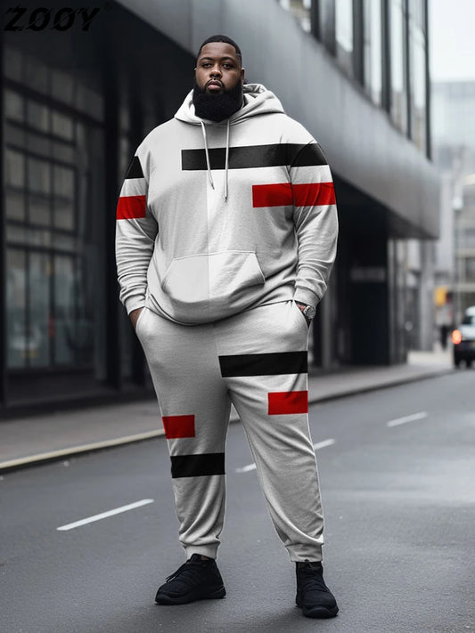 ZOOY(L-9XL)Large Size Hoodie Suit Walking  Geometry College Color Matching Abstract Casual Long-Sleeved Hoodie Sweatpants Suit