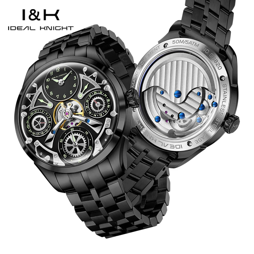 IDEAL KNIGHT 6820 Watches For Man High Quality Tourbillon 50M Waterproof Mechanical Watch 316 Stainless Steel Luxury Man Gifts
