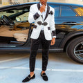 Fashion Black And White Suit For Men 2 Pieces Velvet Lapel Blazer And Pants Sets Casual Young Man Prom Wedding Party Texudo