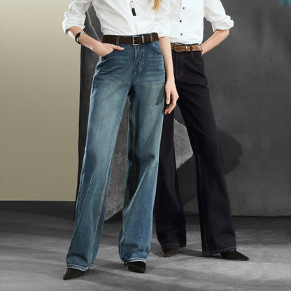 TOYOUTH Women Denim Jeans  Autumn New Lycra Stretch Straight Wide Leg Long pants