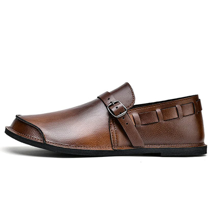 Wide Toe Shoes Men Slip On Leather Shoes Casual Minimalist Flats Anti-Skid Spring Summer Autumn