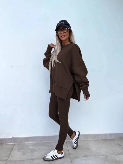 Spring summer  new Shirt  casual loose-fitting sweater tight pants 2 piece suit sets for women 2 pieces trousers sets