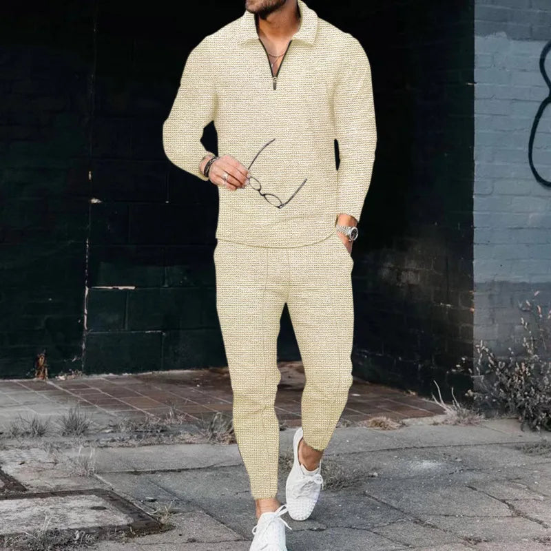 2023 NEW Spring Autumn Men's Zipper Cotton Blended POLO Long Sleeve Set Suit Men's Sportswear Sportswear Long Sleeve Men's S-3XL