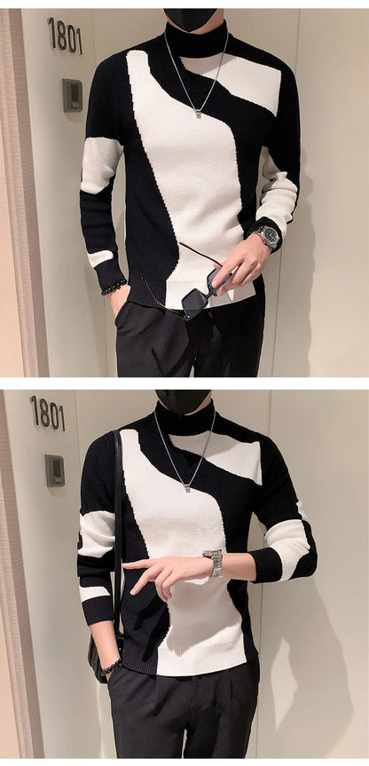 Autumn/Winter Colored Half Turtleneck Sweater Men Long Sleeve Slim Fit Casual Pullover Social Underlying Knitwear Tops