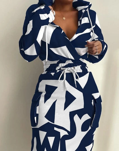Womens Dresses  Spring Fashion Camouflage Print Waist Drawstring Pocket Design Long Sleeved Casual Daily Midi Dress