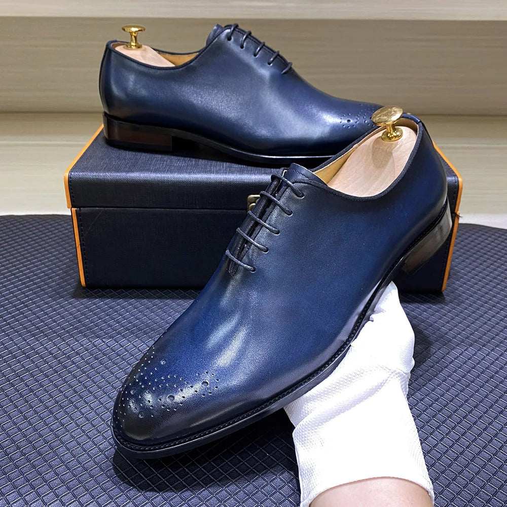 Italienische Herren-Business-Schuhe Echtes Leder Handgefertigt Klassische Whole-Cut Oxford Schnürschuhe für Herren