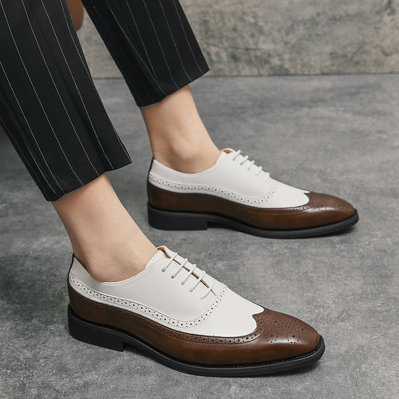 Herren Brogue-Schuhe mit Flügelkappe, Business-Oxford-Schuhe zweifarbig für Hochzeitsfeiern
