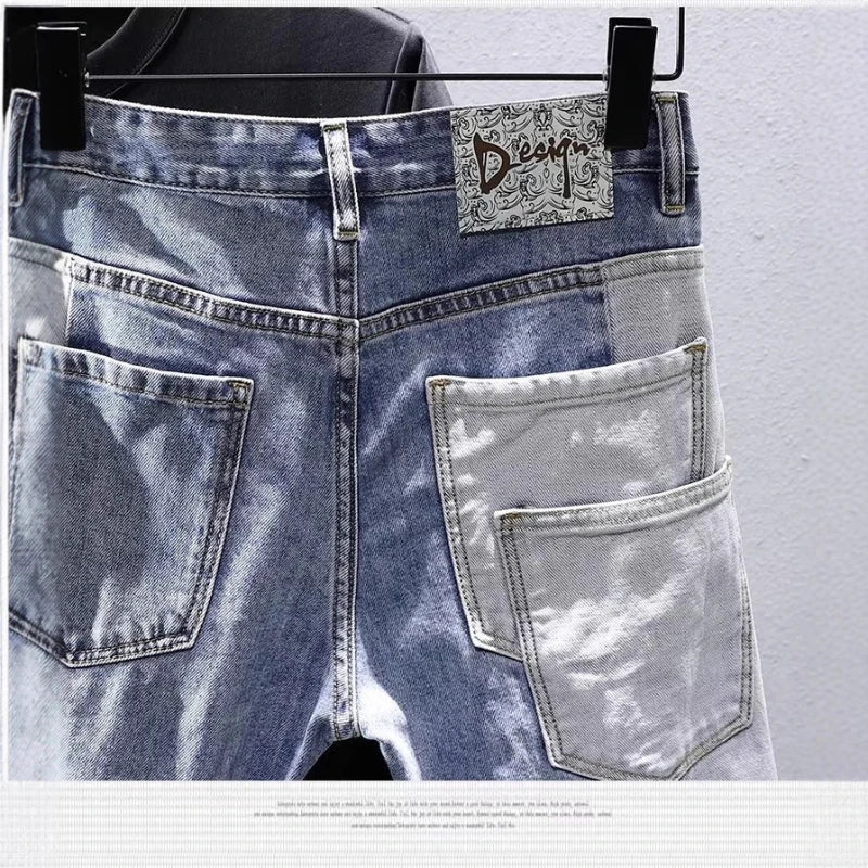 2025 Mens Distressed Denim Shorts Summer Washed Ripped Patchwork Paint Splatter Slim Fit Five Inch Jeans Y2K Vintage Hip Hop Fas