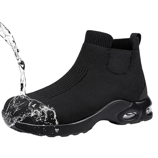 LARNMERN Steel Toe Shoes for Men Women Water Resistant Work Boots Non Slip Safety Sneakers Slip On Industrial Air Cushion Chelse