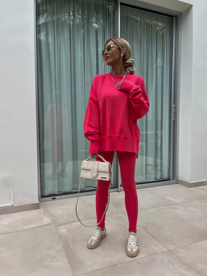 Spring summer  new Shirt  casual loose-fitting sweater tight pants 2 piece suit sets for women 2 pieces trousers sets