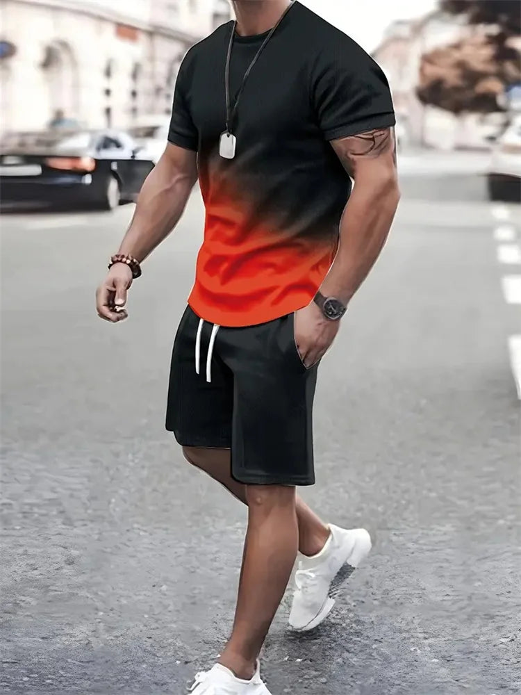 Mens T Shirt Shorts Set Fashion Mens Cross Printed Short Sleeve Two Pieces Oversized Outdoor Beach Sports Men's Plus Size Suit