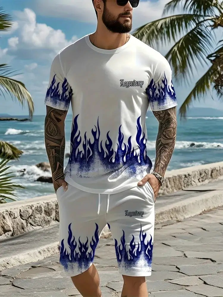 Herren Sommer Kurzarm-Set Hip-Hop Cartoon Bären-Print Kurzarm-Oberteil Shorts Lässiger Zweiteiler Outdoor Urban Street Fashion