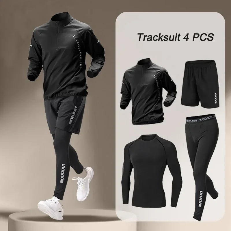 summer Men's Quick Dry Jacket Suit 1-4 piece Outdoor Fitness Running Sets Sports Jogging Pants Workout Clothes Sportswear