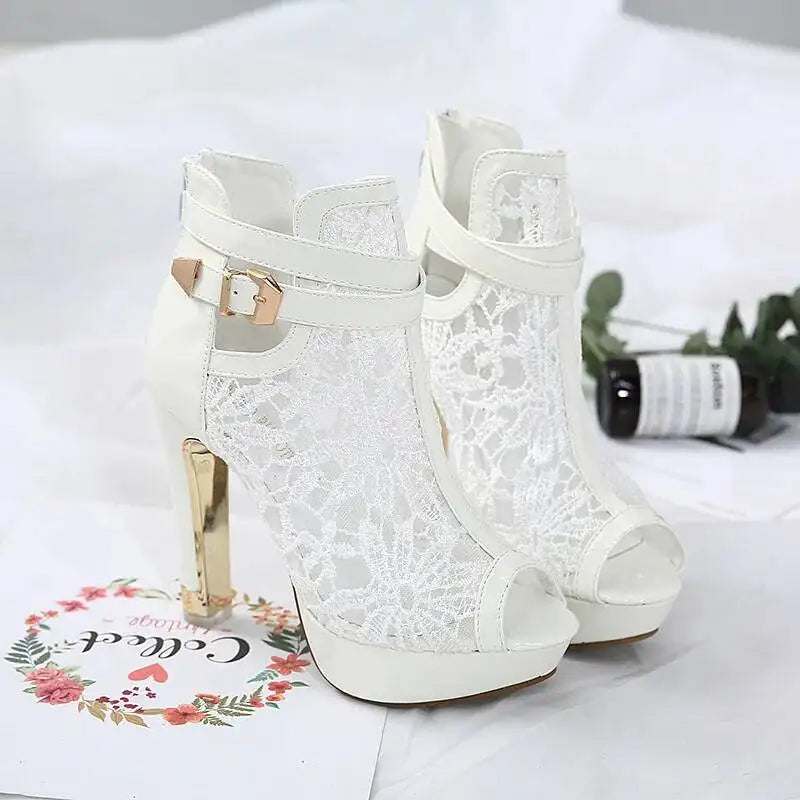 2026 New Classic Sandals Women High Heels Pumps Sexy Hollow Out Mesh Lace-up Cross-tied Boots Shoes Party Mujer Bombas