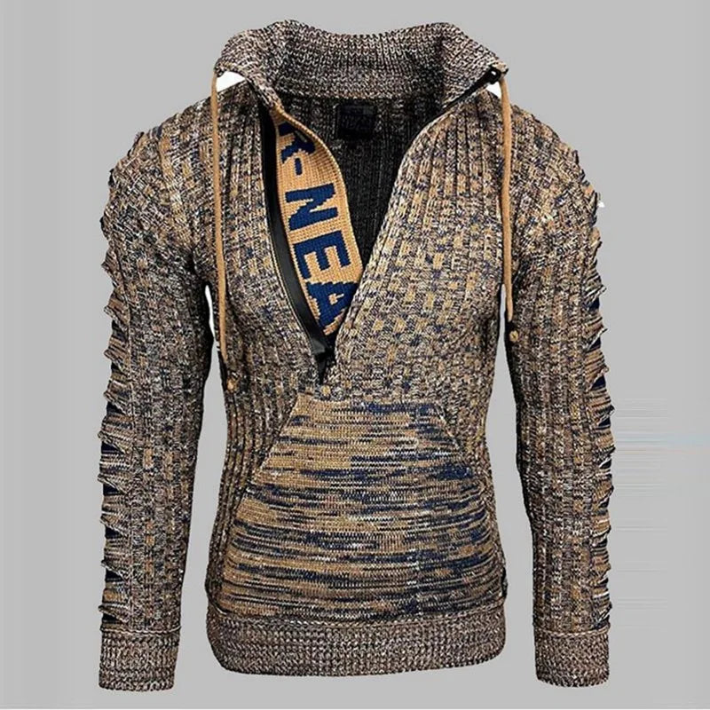 New 2023 Autumn Winter Men's Hooded Sweaters Warm Slim High Neck Sweater Long-sleeved Shirt Male Knitwear Mens Clothes S-4XL