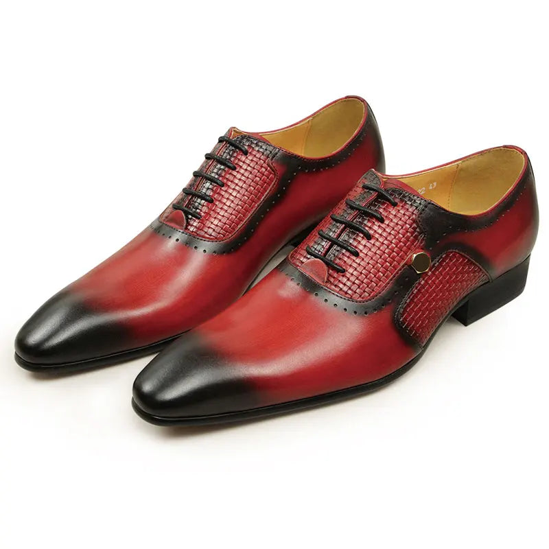 2022 Men's New Business Leather Shoes Summer Lace-Up Fashion Red Black Hand Carved Wedding Anniversary Office Oxford Shoes Adult