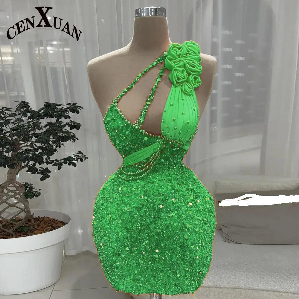 CENXUAN Luxury Graduation Dresses Saudi Arabia Sequin One Shoulder Vestidos De Festa Formal Party Gown Plus Size Customized