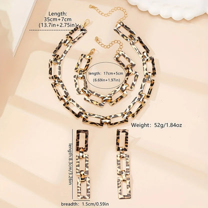 3/4PCS Stainless Steel Fashion Gold Color Geometric Chain Hollow Necklace Bracelets For Women Girl New Fashion Non-fading Set
