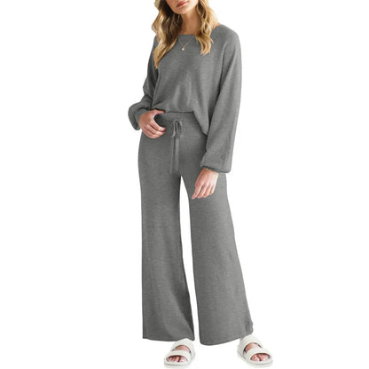 Pant Sets Two Piece Suit Women  Autumn Long Sleeve Pullover Sweaters Round Neck Tops Drawstring Trousers Ladies Suits