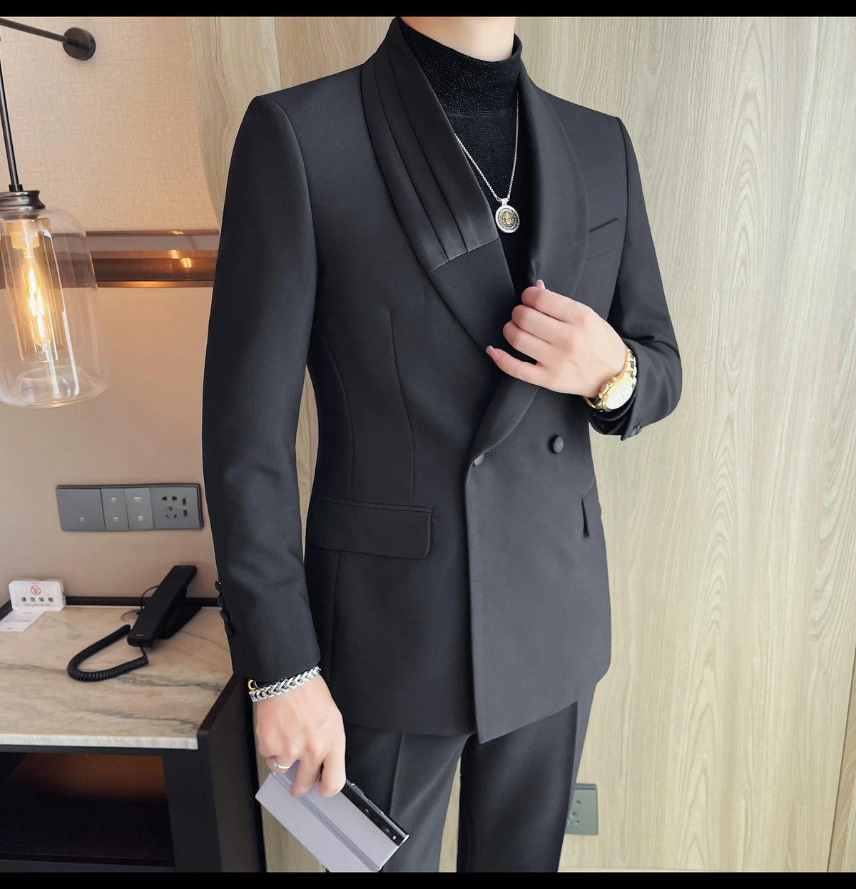 Luxury Gentleman's Suit Jacket Men's Business Casual Slim Fit Double Breasted Suit Jacket Wedding Groom Banquet Party Blazers