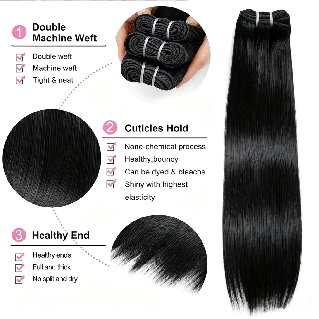 16A Straight Human Hair Bundles Brazilian Real Remy Weave Hair 3 4 5 Pcs 100% Unprocessed Raw Hair Bundles Extensions Natural Black For Women