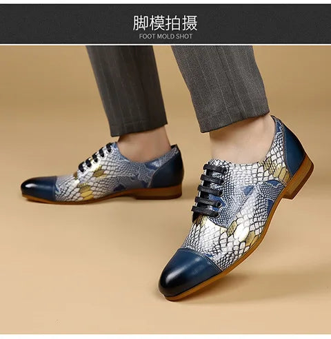 Luxusmarke Echtes Leder Herren Business Schuhe Mode Schlangenmuster Design Schnürschuhe Herren Business Anzug Bräutigam Hochzeitsschuhe