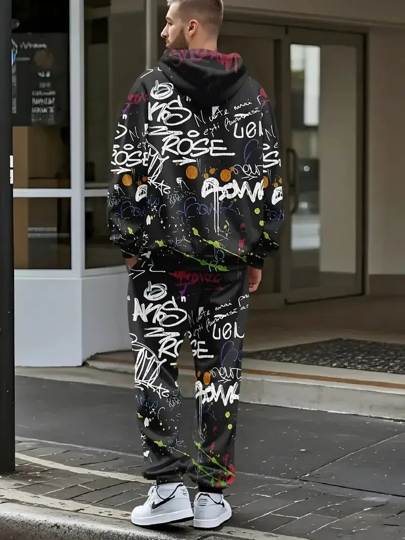 Das neue Herren-Hoodie-Set für Frühling und Herbst 2025 besticht durch einen lässig-modischen und bequemen 3D-Graffiti-Musterdruck