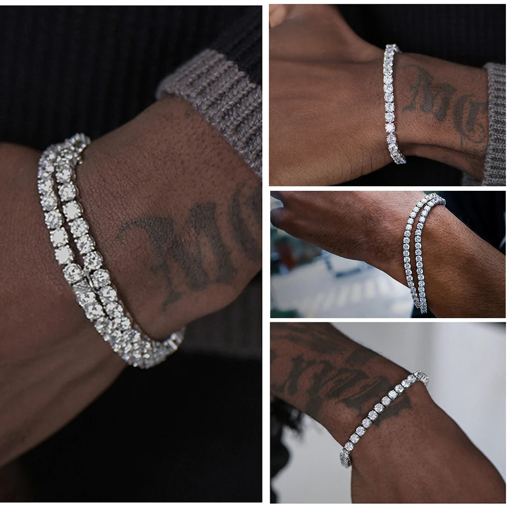 ORSA JEWELS Authentic 925 Sterling Silver Tennis Chain Bracelet Moulding Process Hanmade High-end Hand Chain for Man Woman SB128