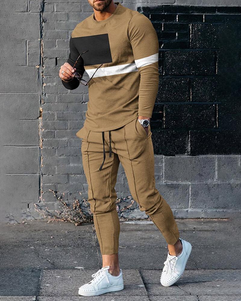 Summer Fashion Tracksuit Set For Men 2 Piece Outfit Long Sleeve T Shirt Trousers Pants Sweatpants Sport Suit Oversized Clothes