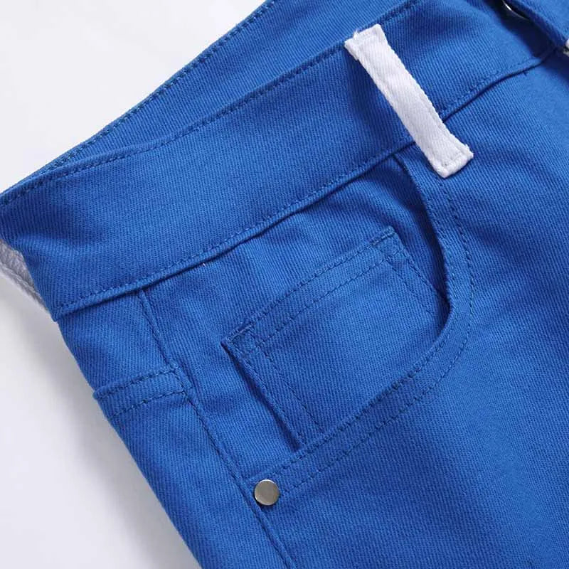 Mcikkny Men Fashion Casual Jeans Pants Color Block Patchwork Denim Trousers Slim Fit